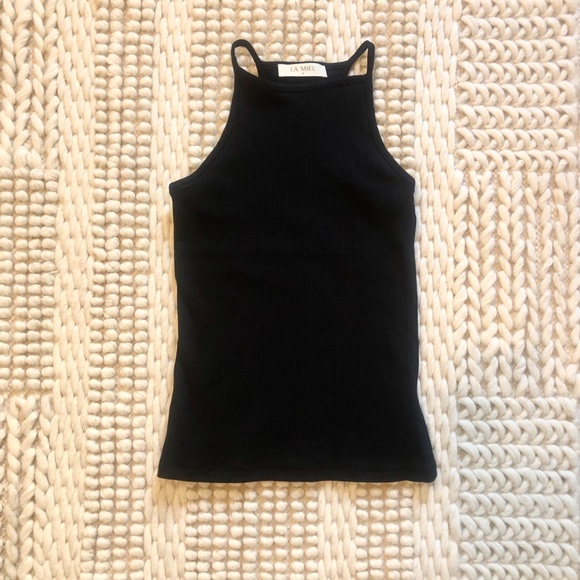 New Black Ribbed Racer Back Tank Top - Picture 2 of 3